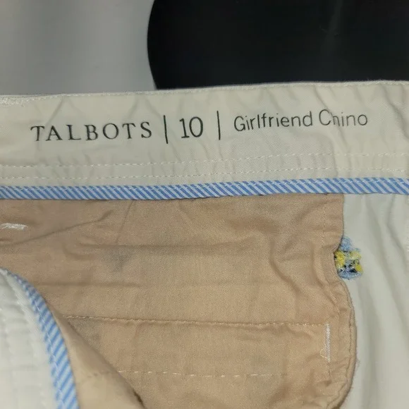 Talbots Girlfriend Chino Pants Womens 10 Cream Nautical Sailboat Anchor Preppy - Picture 4 of 5